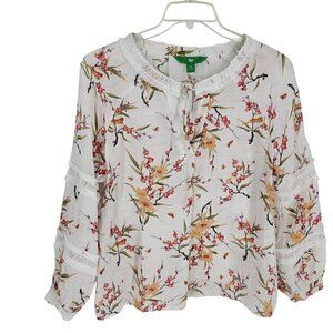 Floral Blouse Medium balloon sleeve lace detail tie neck cottagecore boho fairy